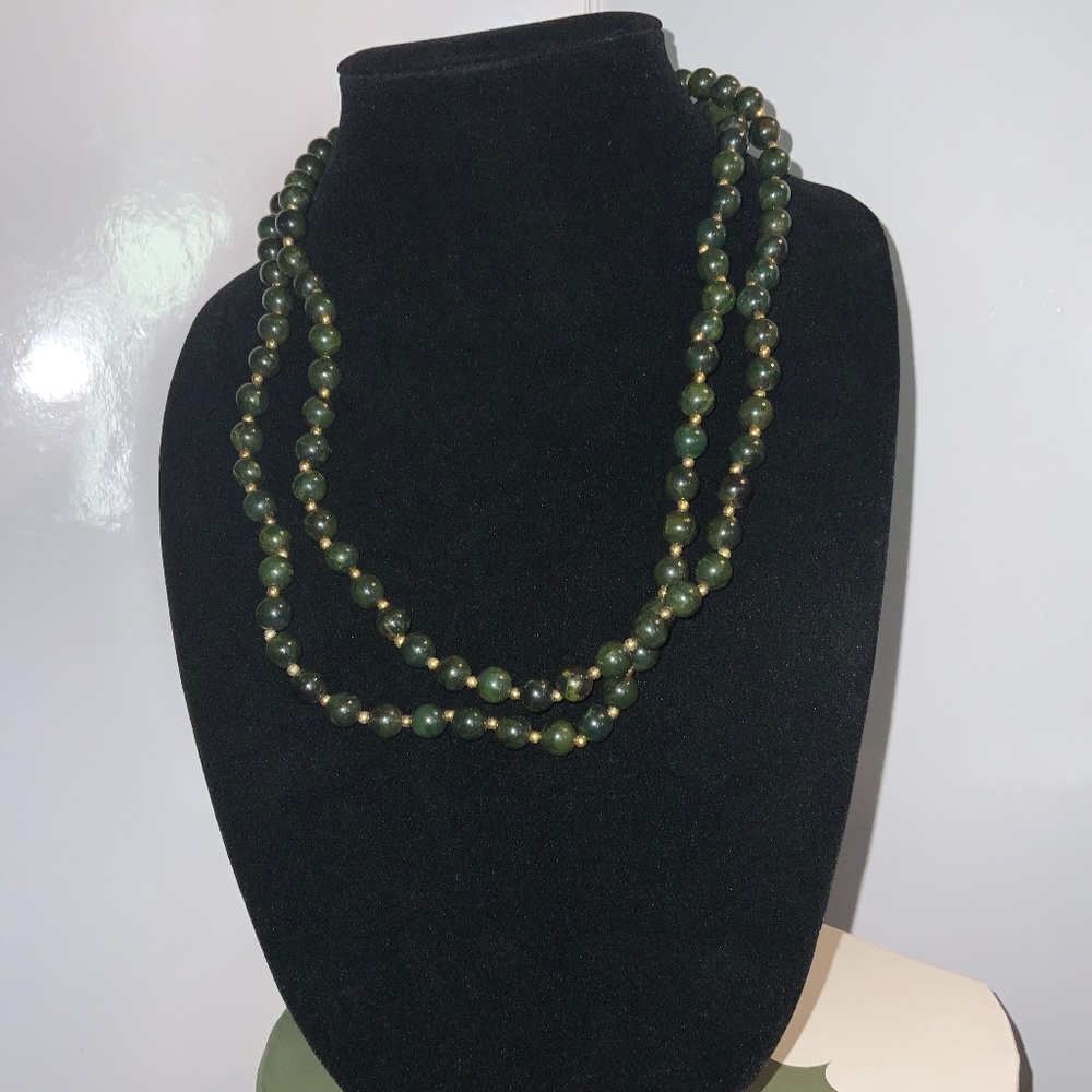 Forest Green & Gold Beaded Necklace